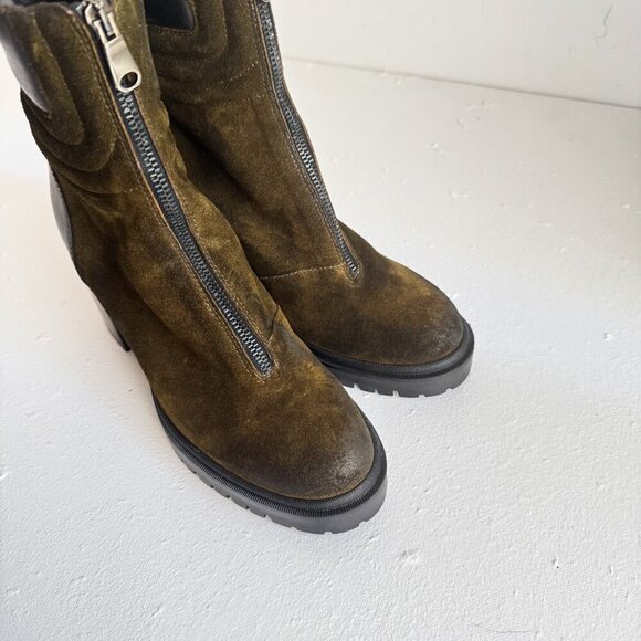 Emanuele Crasto Suede Army Green Antique Finish Block Heel Boots 40 - Picture 2 of 8